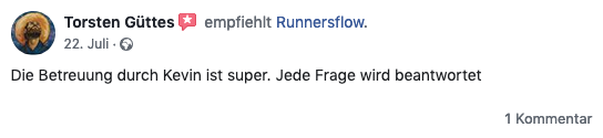 Screenshot einer Bewertung von runnersflow