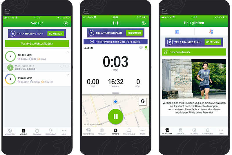 3 Screenshots der Endomondo Lauf-App - Erfahrungen mit Apps für Läufer im Test