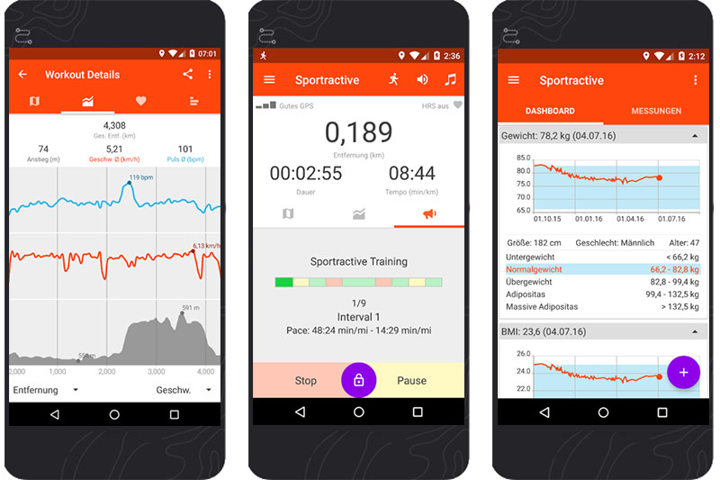 3 Screenshots der Sportractive App - App für Läufer Erfahrungen