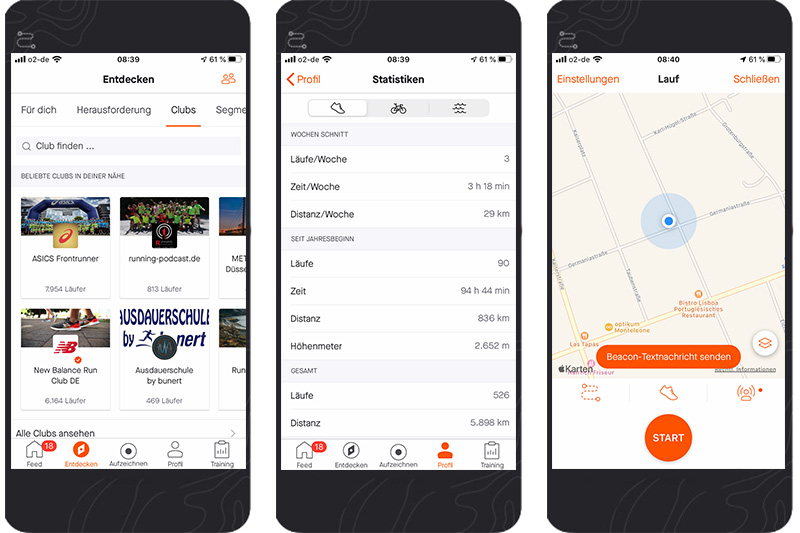 3 Screenshots der Strava App - App für Läufer - Erfahrungen