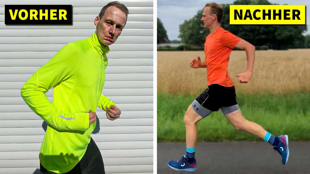 Split Screen: Links ein abgehetzter Läufer und links ein agiler und fitter Läufer.