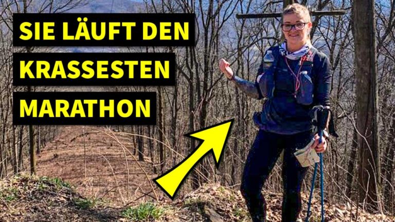 Eine fröhliche Läuferin zeigt ihren Stolz nach dem Training für den krassesten Marathon in der Natur.