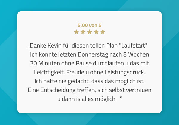 Positive Rückmeldung zu einem Laufplan, der Freude und Leichtigkeit beim Laufen fördert. 5 von 5 Sternen.