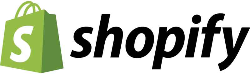Das Shopify-Logo mit einer grünen Einkaufstasche und dem Schriftzug in Schwarz.